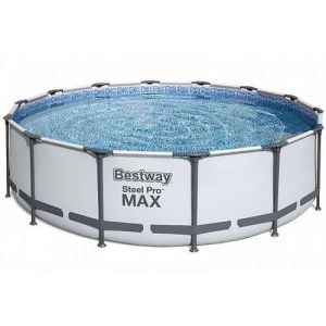 EcoEden בריכות ואביזרים בריכה עגולה 427X122 ס''מ + משאבת פילטר + סולם + כיסוי Bestway STEEL PRO MAX 